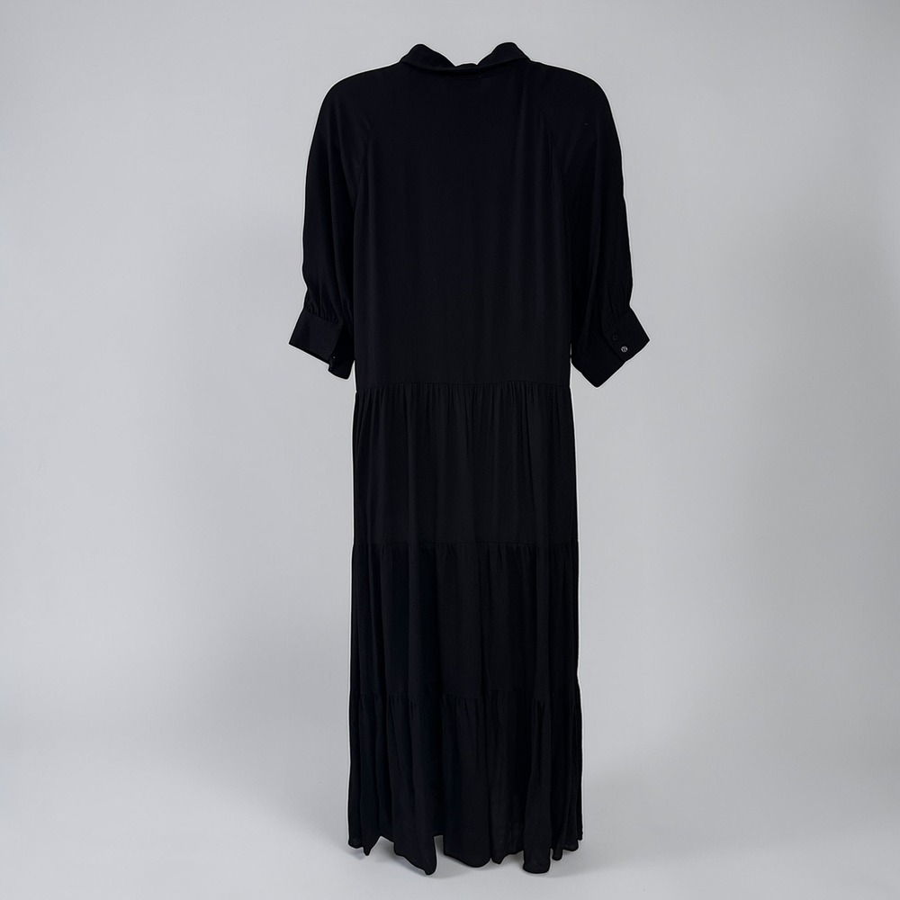 A Loves A Button Down Cuff Sleeve Tiered Waistless Midi Shirt Dress Size M Black - Picture 3 of 11